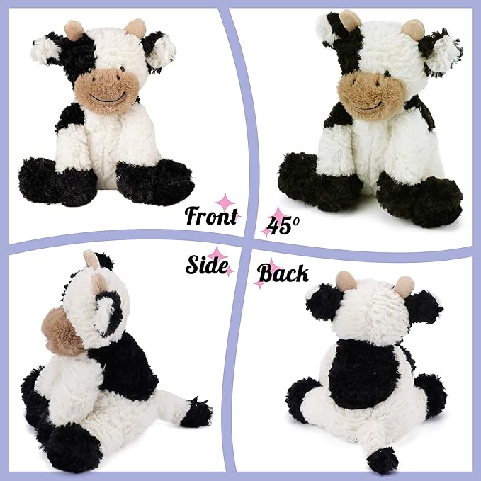Hopearl Adorable Plush Cow Toy Floppy Dairy Cattle Soft Stuffed Animal Cute Birthday Gifts for Boys Girls Kids Toddlers, 9''