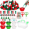 360 PCS Christmas Sensory Bin Filler Winter Sensory Bin Items 240 Pompoms 90 Felt Christmas Tree 17 Resin Xmas Tree 6 Cups 6 Tweezers 1 Storage Box for Winter Xmas Sorting Counting Training