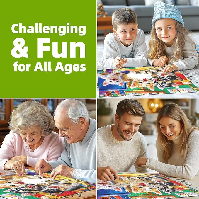 Puzzles for Adults 500 Pieces Cute Dogs Jigsaw Puzzles 500 Pieces Difficult Fun Puppy Draw Unique Family Puzzle Challenging Games Gift for Teens Kids Adults (21"x15")