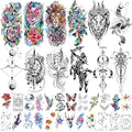 77 Sheets Nature Animal Temporary Tattoo for Women Men, 17 Sheets Half Arm Large Lion Flower Owl Fake Tattoos, 60 Sheets Butterfly Clock Black Tiny for Adult Kids Body Tattoos Stickers Realistic