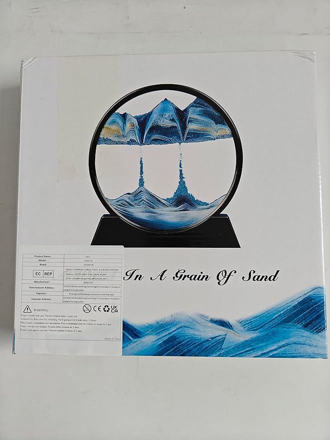 Aoderun Moving Sand Art Picture Round Glass 3D Deep Sea Sandscape in Motion Display Flowing Sand Frame Relaxing Desktop Home Office Work Decor (7", Green)