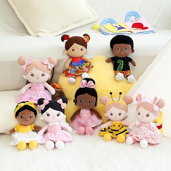 OUOZZZ 12" Soft Baby Doll Toys for 1 + Year Old Girl Gifts, Birthday Gifts for 1 Year Old Girl Christmas Plush Toys Gift for Toddler Kids Yellow Bee Dress