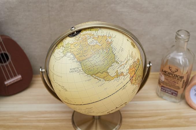 ANNOVA 8" / 20cm World Globe Antique Globe Metal Arc and Base Bronzed Color - All Direction 360° Rotating - Educational/Geographic/Modern Desktop Decoration - for School, Home, and Office (720°)