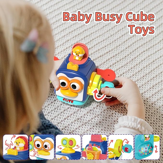 4 in 1 Baby Toys for 6-12 Months, Infant Sensory & Stacking for 1 Year Old, Dinosaur Busy Cube Toys for Babies 6-9-12 Months, Piano Xylophone Musical Travel Toy, Christmas Birthday Gifts for Toddler