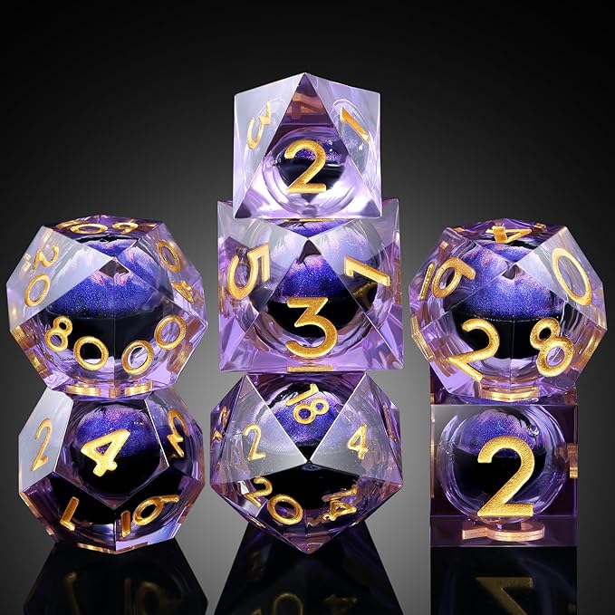Dragon Eye Sharp Edge D&D Dice，DNDND 7PCS Resin Die with Gift Case for Dungeons and Dragon Talbel Game (Purple Dragon Eye)