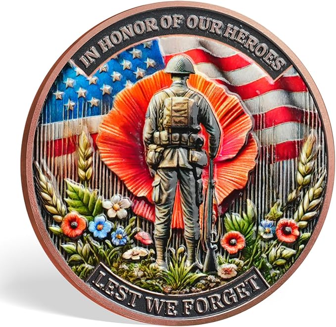 AtSKnSK Memorial Tribute Challenge Coin Some Gave All Lest We Forget Thank You for Your Service Military Coin (Poppy Military Boots, 1)
