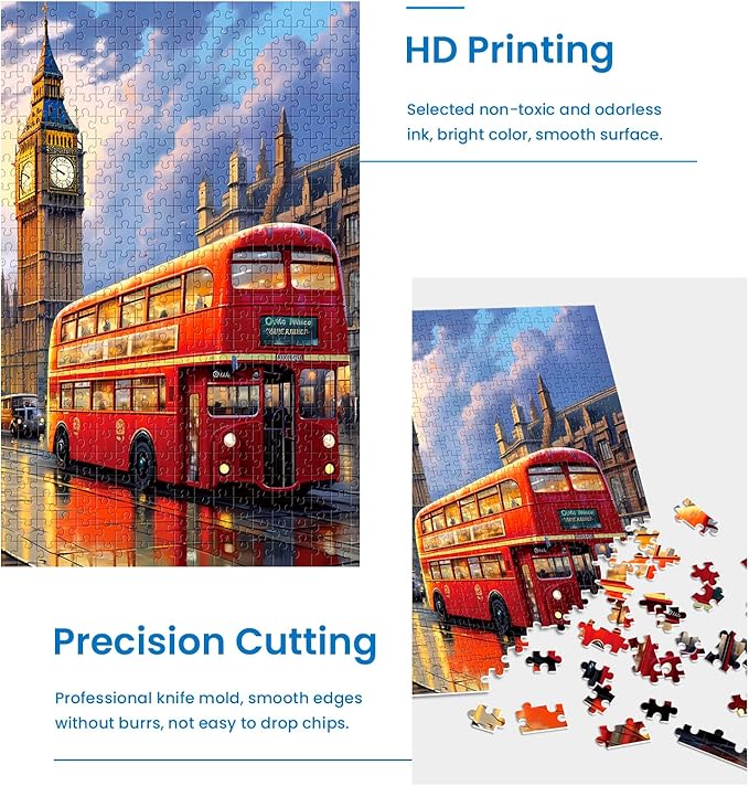 2 Pack Puzzles for Adults 1000 Pieces-Big Ben and Eiffel Tower Difficult Jigsaw Puzzles for Adults,Hard Jigsaw Puzzle Decorations DIY Leisure Game Toy Suitable Family Friends(27.5x20 inches)