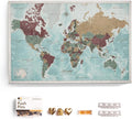 Canvas World Map with Cork Pin Board - English Lettering - Decorative Wall Decoration for All Rooms - Canvas Pictures with World Map Motif (90x60 cm, Pattern 11)