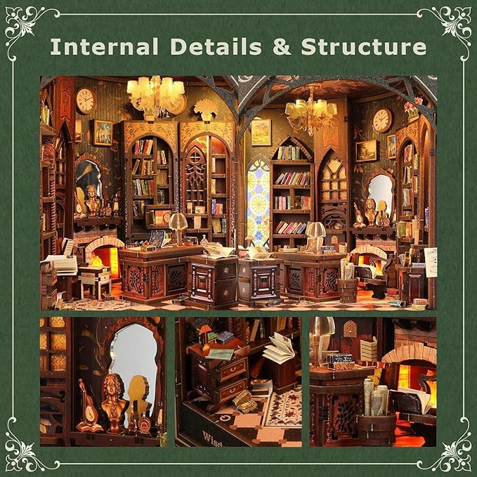 Book Nook Kit,Type-C Charging Dollhouse for Bookshelf, Desk, Shelf, and Nightstand Decor, Perfect for Home Decor and Gifts (Classical Library)