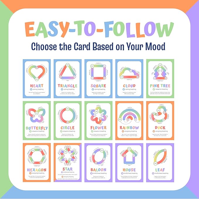 Breathing Exercise Cards for Kids -Montessori Flash Cards for Mindfulness Calm Down Corner Kit- Breathing Exercises for Anxiety Relief-