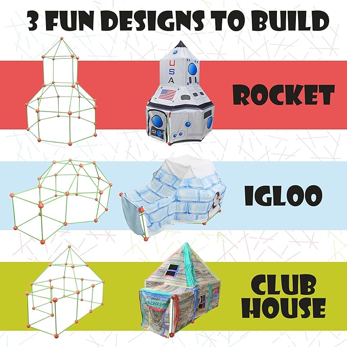 Attatoy Ultimate Play Fort Kit (83-Piece Set), Stick and Ball Fort Building Kit w/ 3 Play Tent Covers