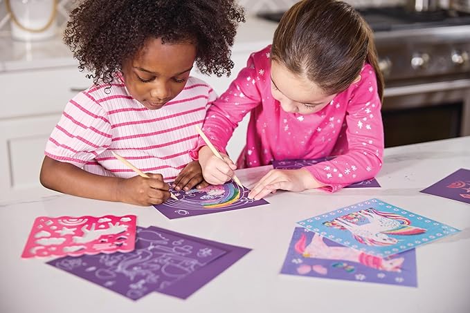 Crocodile Creek Dinosaurs Sparkle Scratch Art for Kids - 16-Sheet Scratch Art Set with 10 Themed Sheets, 5 Blank Sheets, Stencil, and Stylus - Thoughtful Stocking Stuffer, Gifts, Art Supplies for Kids