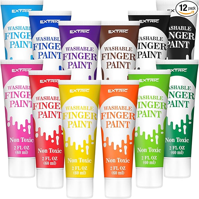 Washable Finger Paint for Toddlers 1-3 – 12 Colors Washable Paint for Kids, Non Toxic Toddler Paints, 2 fl oz Tubes, Tempera Paints for Kids, Crafts & Finger Painting – Ages 1-8
