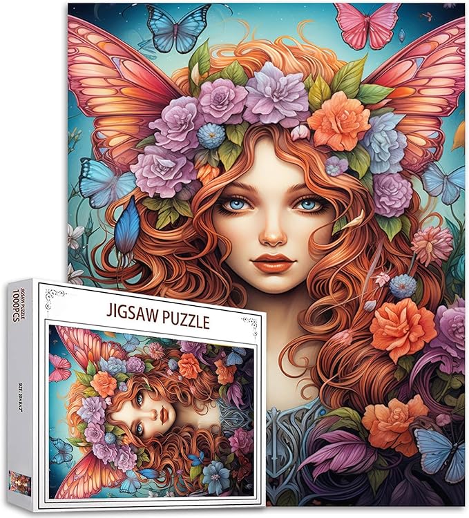 Tucocoo Flower Fairy Girl Jigsaw Puzzle 1000 Pieces Puzzles for Adults, Butterfly Woman Art Jigsaw Puzzles for Challenging Family Activity Games 27 x 20 inch Colorful DIY Puzzle for Home Decor Gifts
