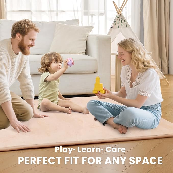 ACOMOPACK 1.3" Thick Baby Play Mat for Floor 50x50"-Memory Foam Water-Repellent Playpen Mat for Tummy Time,Non-Slip Soft Velvet Nursery Rug for Kids,Toddlers,Infants Crawling（Blush）