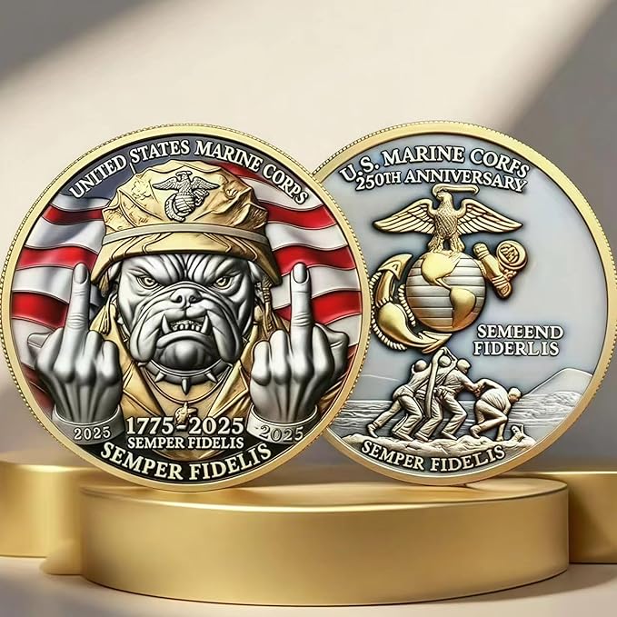 USMC 250th Anniversary Challenge Coin – Double-Sided Marine Corps 250th Coin, Military Collectible for Veterans, Army Navy Marine Gift for Men