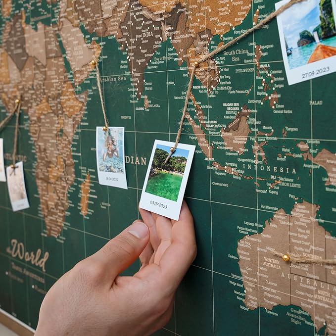 Canvas World Map with Cork Pin Board - English Lettering - Decorative Wall Decoration for All Rooms - Canvas Pictures with World Map Motif (90x60 cm, Pattern 4)