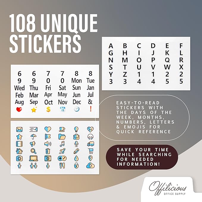 25 Heavyweight Manila Index Card Box Dividers with Tabs & 108 Stickers, Alphabetical File Dividers for 5x8 Index Card Box