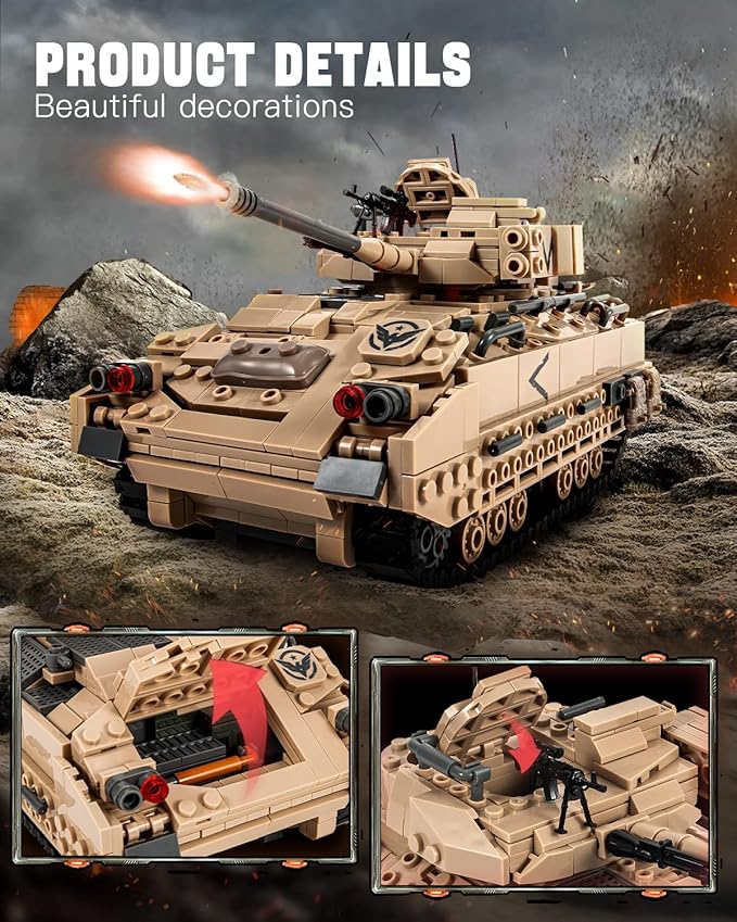 dOvOb Military M2 Bradley Tank Building Set (1350 PCS), Infantry Fighting Vehicle Army Construction Model Toy for Adult or Kid Gift