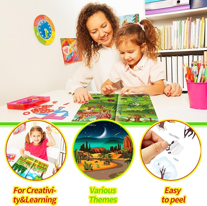 Sticker Book for Kids, 230+ Dinosaur & 250+ Plant Stickers & 16 Scenes, Reusable Activity Sheet, Seek and Find Sticker Coloring Pad, for Boys Girls Toddlers Ages 2-4 4-8 Years Old 3-5 6-7