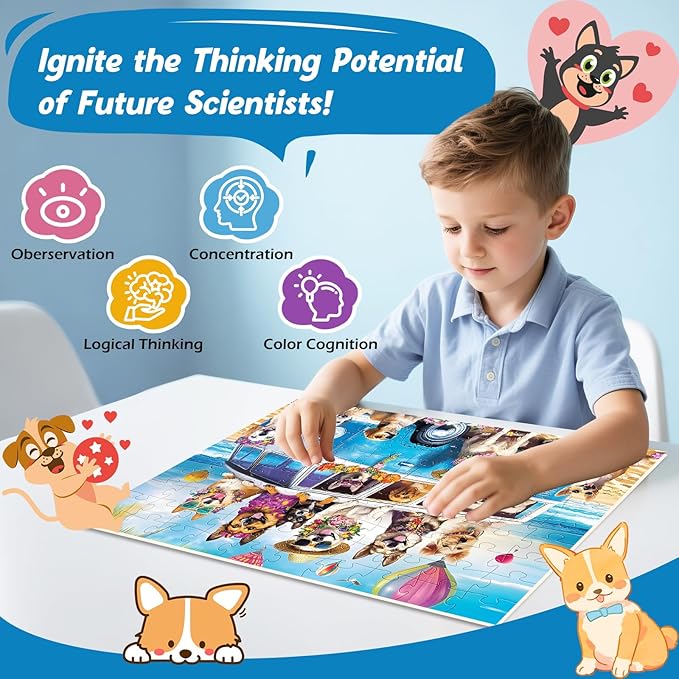 100 Piece Puzzles for Kids Ages 4-8,Kids Puzzles Ages 4-6 6-8 Jigsaw Puzzles for 4 6 8 Year Old Kid 100 Piece Puzzle for Adult Senior Dog Animals Beach Puzzle Easy Jigsaw Puzzle Games Gift