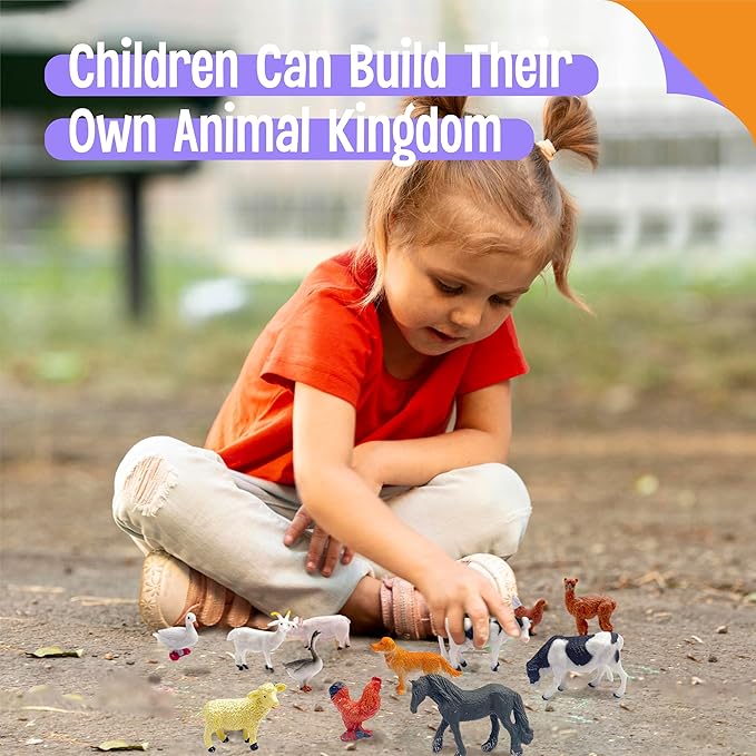 SpriteGru 12 Farm Animal Figurines for Kids, Plastic Animal Toys Tiny Portable Farm Creature Figures Playset Montessori Toys Educational Game for Homeschool Preschool Toddler Kids