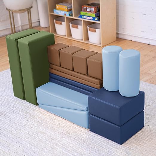 ECR4Kids SoftZone Soft Builder Blocks, Foam Shapes, Earthtone, 16-Piece