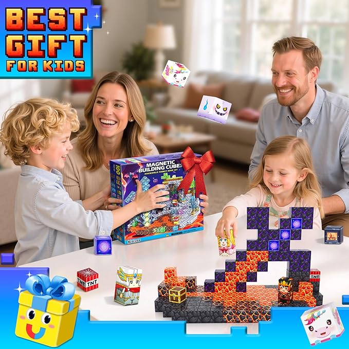 Magnetic Blocks - Build Mine 3D Magworld Forest Lava Set, STEM Magnetic Building Blocks for Kids Ages 4-6 6-8 8-12, Educational Sensory Toys for Toddlers, Birthday Gifts for 3+ Years Old Boys & Girls