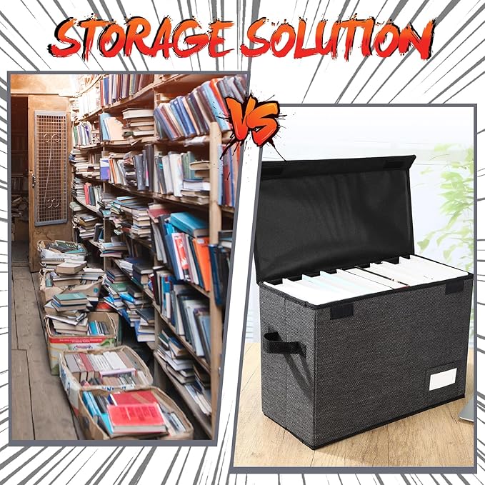Chuangdi 6 Pcs Comic Book Storage Boxes, Back to School Collapsible Comic Short Box Case with Lid, 15.8 x 7.9 x 11.4 Inch Book Bin Container Holds 150 Comics(Charcoal Gray)