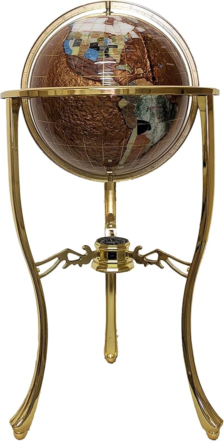 Unique Art 36-Inch by 13-Inch Floor Standing Amberlite Ocean Gemstone World Globe with Gold Tripod