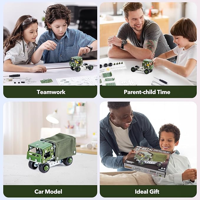 Military Truck STEM Building Toy Set for Boys Age 8-12 - Metal Army Toys Model Car Kits - Engineering Projects for Kids 6-10 - Vehicles