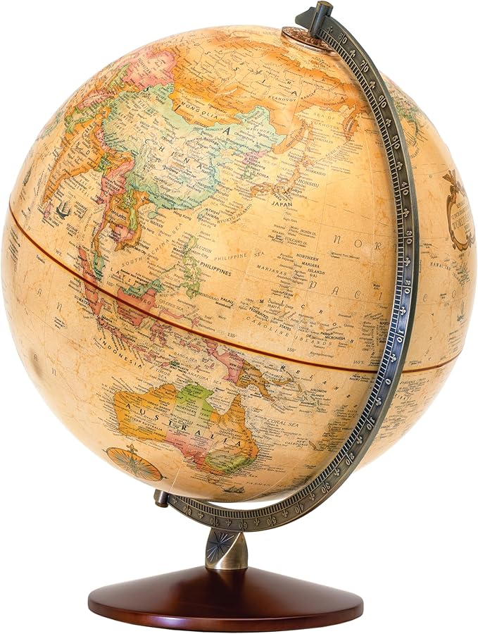 Replogle World Globe with Stand, 12 Inch diameter with 3-D Raised Relief Texture. Perfect for Children And Kid's Classroom and home Decor, Made In USA. (Presscraft Antique)
