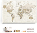 Canvas World Map with Cork Pin Board - English Lettering - Decorative Wall Decoration for All Rooms - Canvas Pictures with World Map Motif (90x60 cm, Pattern 8)
