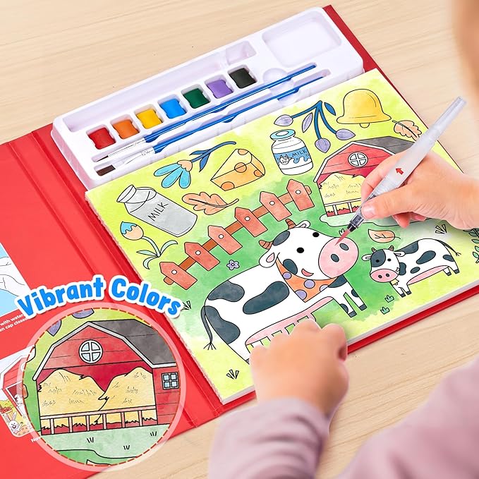 JoyCat Paint with Water Coloring Books for Toddlers, Watercolor Painting Sets for Kids Ages 3-5 4-8, Arts and Crafts Drawing Activities Toy Birthday Gift for Boys Girls (Farm)