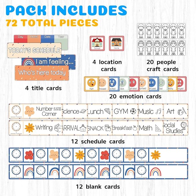 Daily Schedule Pocket Chart, Emotions Feelings Pocket Chart for Kids, Visual Schedule Chart Attendance Pocket for Classroom Office Preschool Activity(Lesson and Feeling Pocket-Black)