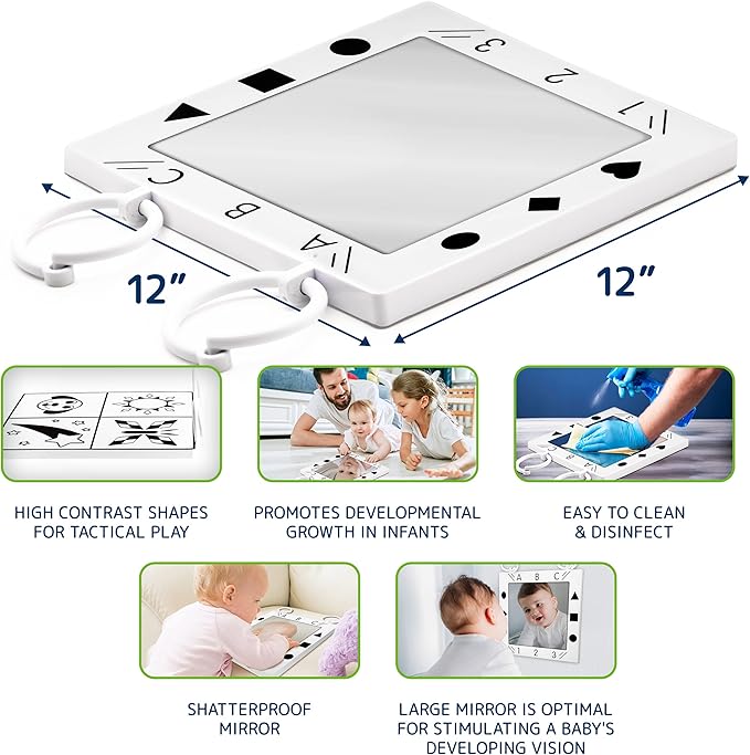 Baby Mirror, Doctor Designed Large Crib, Floor or Wall Mirror for Babies - High Sensory Toys for Babies - Promotes Vision and Brain Development - Crib Toys for Infants - Safe Tummy Time