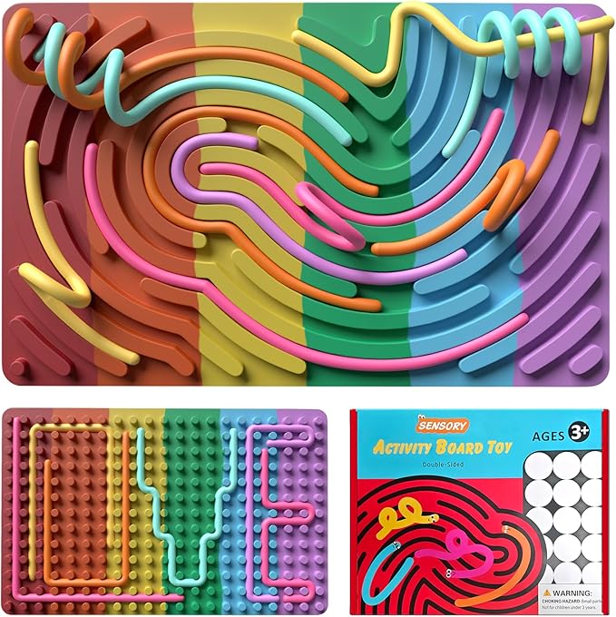 Sensory Fidget Toys for Kids,Silicone Sensory Activity Board for Stress,Soft Worry Toys for Calm Down Corner Supplies,Play Therapy ,Portable Travel Bag & 15 Strings, Simple Dimple Fidget Toys