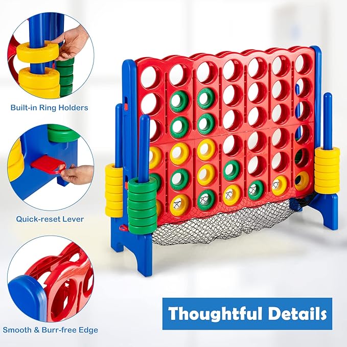 Costzon Giant 4-in-A-Row, Jumbo 4-to-Score Giant Game Set for Kids & Adults, Indoor Outdoor Yard Connect Game, 3.5FT Tall with 42 Jumbo Rings & Quick-Release Slider, Perfect for Family & Party Games