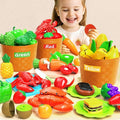 Toddler Toys Play Food Set, Learning Toy Cutting Food with Color Sorting Basket, Pretend Play Kitchen for Toddler 1-3 Preschool Learning Activities Montessori Toys for 1 2 3 Year Old Toddlers Kids