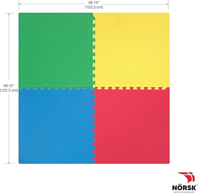Norsk Reversible Kids Puzzle Play Mats 1/2" Thick EVA Interlocking Foam Tiles (Multicolor/Black 40 Tiles - 160 sq. Ft. 1/2" Thick)