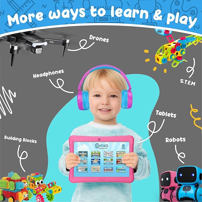 Contixo 10" Android Kids Tablet Bundle - 32GB, 80+ Disney Storybooks ($350 Value), Parental Controls, Kid-Proof Case w/Kickstand & Stylus, Headphones & Sleeve Bag - Pink