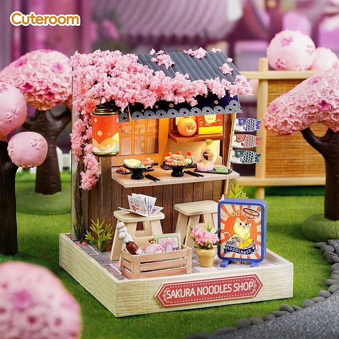 CUTEROOM DIY Doll House Miniature Furniture Wooden House Kit with Dust Cover & LED Light and Accessories - New Three Styles QT Series Dollhouse (QT041)
