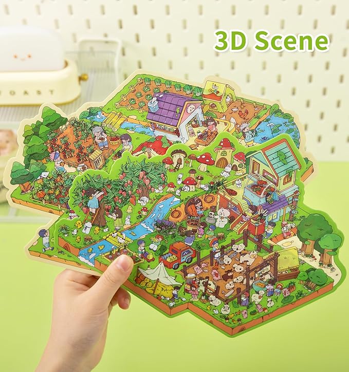 DIY 3D House Stickers, 4 Sets Fun DIY Stickers Scene Make Your Own Mini House Cute Cartoon Animal Scene Stickers for Kids Adult Sticker Art Relief Stress Pass The Time-Large Size