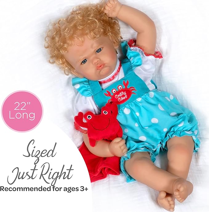 Paradise Galleries 22 Inch Realistic Reborn Baby Girl Doll in Crabby Outfit with Soft Lovie Blanket and Accessories Giftable Set – Crabby Cakes