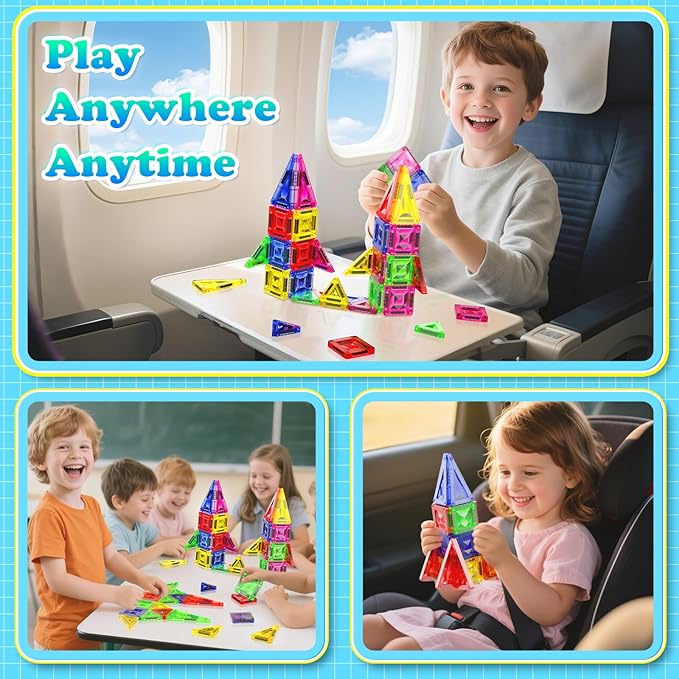 Mini Diamond Texture Magnetic Tiles with Iron Box, 40 PCS Travel Magnetic Tiles, STEM Educational Building Set Construction Toys for Kids Ages 3+, Portable Building Toys for Toddlers, Boys & Girls
