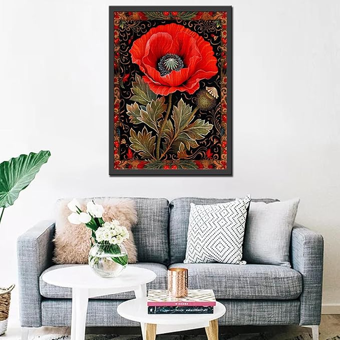 Red Poppy Flower Jigsaw Puzzle 1000 Pieces Puzzles for Adults,Celtic Background Jigsaw Puzzles for Challenging Family Activity Games DIY Craft Colorful Puzzle for Home Decor Gifts 27" x 20"