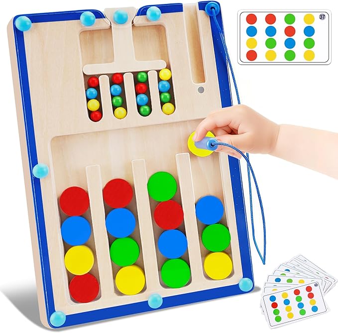 FCSONU Kids Magnetic Color Matching Puzzle Board Toys, Toddler Montessori Toys for 3 4 5 6 Years Old Boy Girls Birthday Gifts, Wooden Sensory Autistic Puzzle Maze Game Age 3-6, Preschool Activities