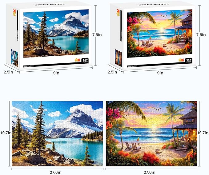 2 Pack Puzzles for Adults 1000 Pieces-Hawaii Beach & Moraine Lake Difficult Jigsaw Puzzles for Adults,Hard Jigsaw Puzzle Decorations DIY Leisure Game Toy Suitable Family Friends(27.5x20 inches)