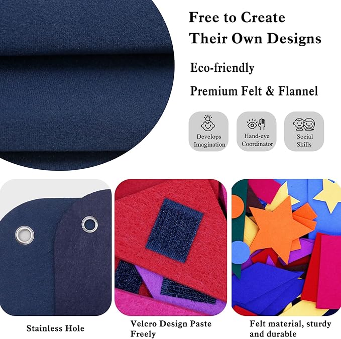 Craftstory 144 Pcs Shapes Felt-Board for Toddlers, Preschool Classroom Must Haves Learning Activities Tangram Toys Teacher Aide 3.5 Ft Large Wall Hang Sensory Activities Kit