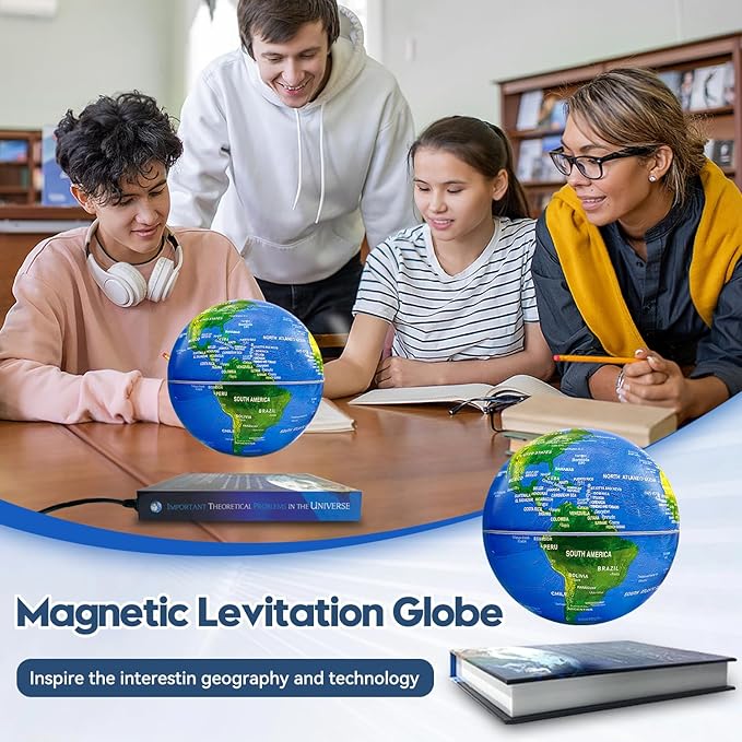 Flagest Magnetic Levitation Floating Globe - 6" Rotating Globe Book Base - Gradient Night Light - Blue - North America & Europe Map - ABS Material - Birthday &